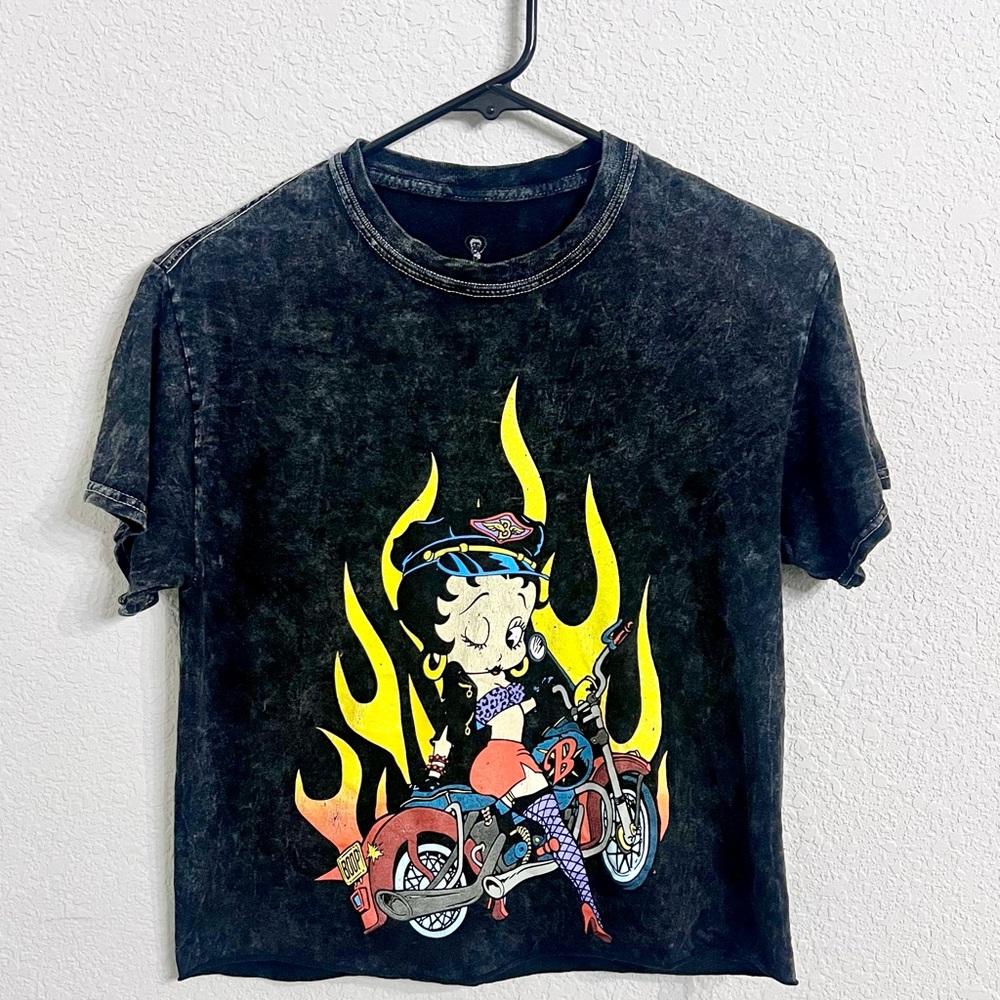 Betty Boop Motorcycle Babe Acid Wash T-shirt Size Small